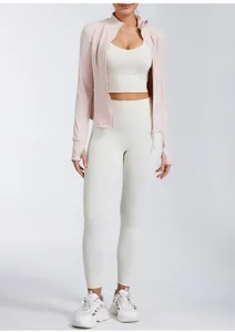 Professional full view of slim fit quick-dry yoga set with stand collar jacket and leggings