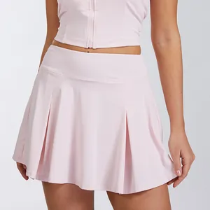 Falda deportiva plisada rosa de secado rápido con pantalón corto para yoga y correr