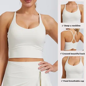 Brassière de Sport Femme Dos Croisé Haut de Yoga Avec Coussinets Fixes Antichoc Respirant Haut de Camisole pour Fitness Course à Pied