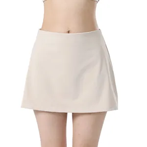 Women's high-waisted quick-dry yoga tennis skirt in beige for summer sports and fitness