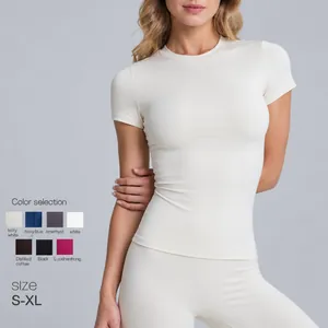T-shirt da yoga a maniche corte ad asciugatura rapida da donna per fitness