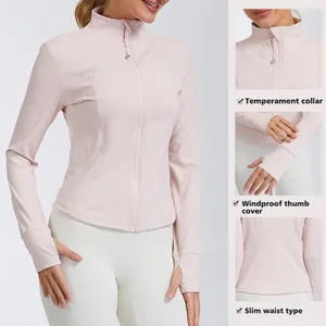Women's slim fit quick-dry yoga jacket with stand collar and windproof thumb holes