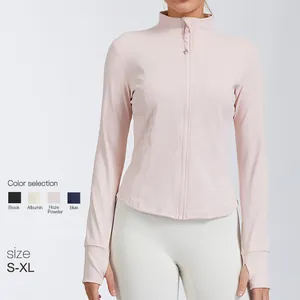 Slim-fit quick-dry yoga jacket with stand collar and zipper, available in multiple colors.
