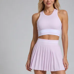Women's High Waist Pleated Tennis Skirt Set Nylon Spandex Breathable Anti-exposure Badminton Yoga Gym Sports Top And Bottom