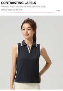Detail view of navy blue seamless tennis Polo top with contrasting lapels for women