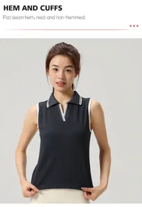Detailed view of a navy blue sleeveless yoga tennis polo shirt featuring a V-neck design