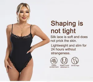 Black lace bodysuit with shaping features and breathable silk lace details for comfort