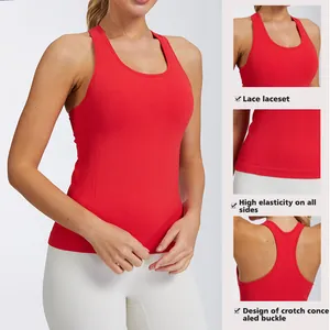 Professional red yoga bodysuit tank with racerback and high elasticity for sport