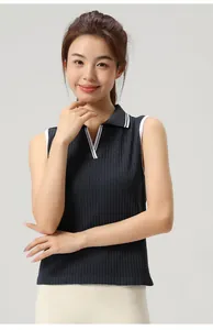 Sleeveless tennis polo top for women featuring a V-neck design and breathable ribbed fabric