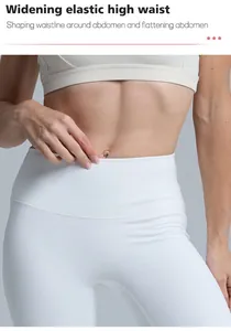 Close-up of white high-waisted yoga pants showcasing the tummy control and widening elastic belt