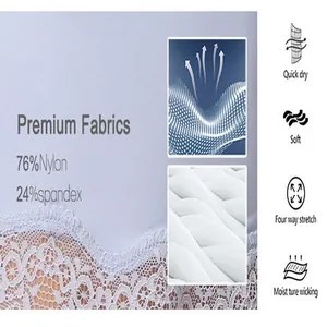 Detail of lavender lace lingerie set showing premium breathable nylon spandex fabric