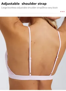 Close-up detail of adjustable shoulder straps on this pink backless lace bralette.