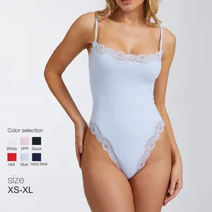 Elegant light blue lace bodysuit featuring adjustable straps and a comfortable stretch fit