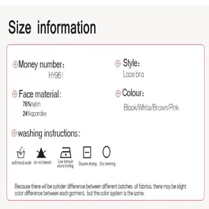 Detailed material specifications and washing care instructions for the sexy wireless lace bralette