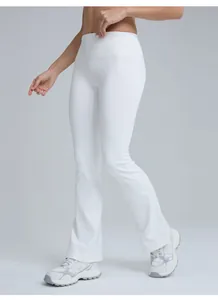 Professional high-waisted white flared yoga pants for women's outdoor running and fitness