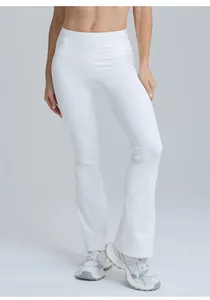 Professional high-waisted white flare yoga pants with tummy control and butt lift.