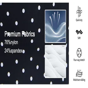Detalle de tela de lunares transpirable con 76% nailon y 24% spandex para bodies