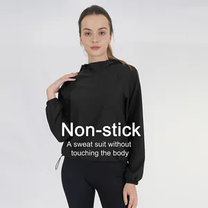 Veste de sudation noire à capuche pour fitness femme, anti-adhérente