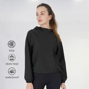 Veste de sauna professionnelle noire à capuche pour le fitness féminin et la perte de poids