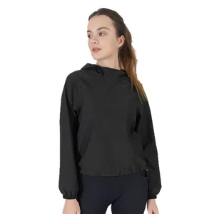 Veste de survêtement noire à capuche pour femme, idéale pour le fitness et la sudation