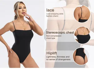 Détails du body gainant noir avec bretelles réglables et effet sculptant sur le fessier.
