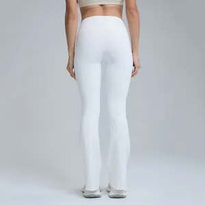 Women's High Waist Flare Yoga Pants White Bell Bottom Fitness Leggings Peach Lift Running Trousers Soft Elastic Sportswear