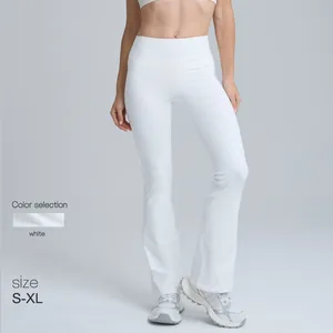 Premium white high waisted flared yoga pants for fitness and outdoor running gym