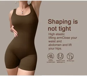 High-waist ribbed yoga bodysuit featuring firm tummy control and hip-lifting design