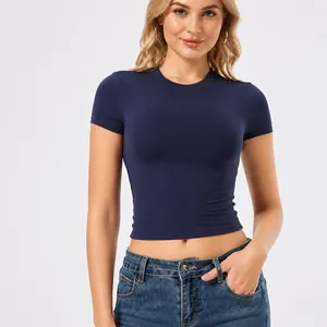 Women Slim Fit Yoga T-Shirt Quick Dry Short Sleeve Sport Top Nylon Spandex Athletic Gym Workout Running Underwear Shirt