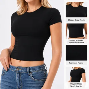 Slim fit quick-dry short sleeve yoga T-shirt with classic crew neck and high stretch