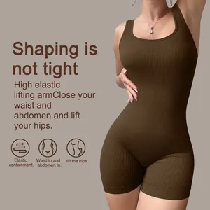 Women Ribbed Seamless Yoga Jumpsuit Sleeveless Bodycon Workout Fitness Bodysuit Athletic One Piece Romper Top And Bottom