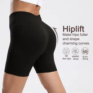 Schwarze High-Waist-Yoga-Shorts für Damen mit Pfirsich-Lift-Effekt für das Training.