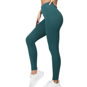 Leggings da yoga a costine senza cuciture a vita alta per controllo pancia