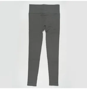 Detailed macro view showing the high-waist dark grey ribbed texture yoga leggings