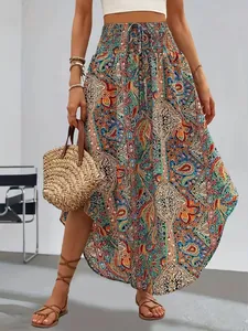 Maxirock mit Bohème-Ethno-Print und elastischer Taille für einen Sommer-Urlaubslook