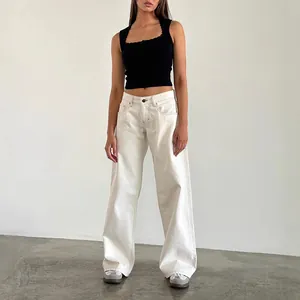 Women American Vintage Low Waist Washed Straight Jeans Cotton Streetwear Wide Leg Denim Pants Fall New Hand Worn Trousers