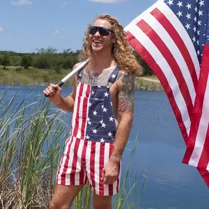 Men's patriotic American flag bib overalls shorts for July 4th outdoor celebration