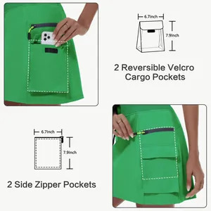 Vue détaillée des poches cargo fonctionnelles à fermeture éclair et velcro sur jupe de randonnée