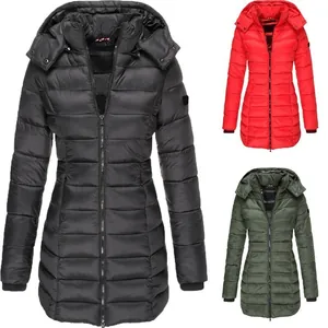 Damen Gesteppte Wattierte Jacke Mit Kapuze Roman Baumwolle Langarm Reißverschluss Mantel Elegant Winter Warm Top