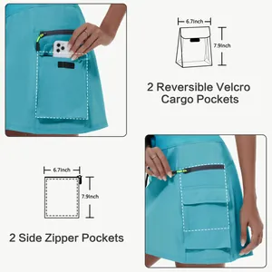Détails de la jupe de randonnée pour femme avec dimensions des poches zippées et cargo