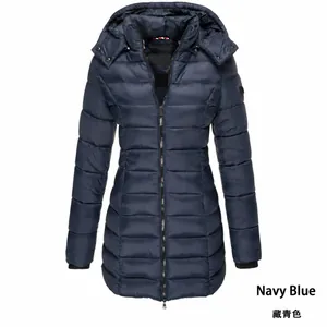 Damen mittellange Kapuzen-Steppjacke in Marineblau mit praktischem Reißverschluss