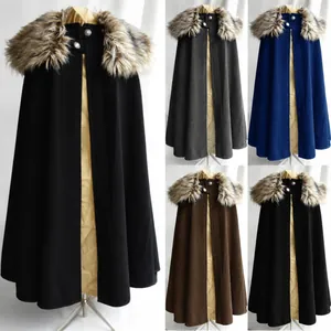 Mittelalter Renaissance Herren Umhang Mantel Mit Kunstfellkragen Steampunk Vintage Einfarbig Lange Cape Oberbekleidung Für Cosplay Fotografie Party