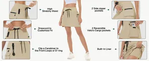 Vue détaillée d'une jupe cargo de randonnée pour femme avec doublure et poches multiples