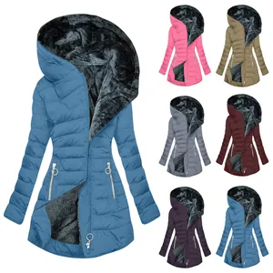 Chaqueta de invierno acolchada para mujer con capucha y forro polar en varios colores