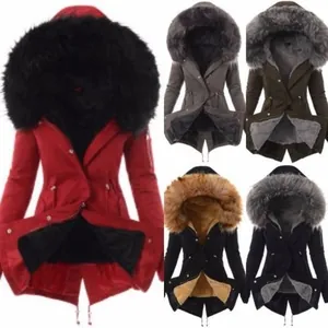 Variety of colors for women's slim fit hooded parka with large faux fur collar