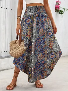 Böhmischer Maxirock mit Paisley-Muster, hoher Taille und ethnischem Design für Sommer