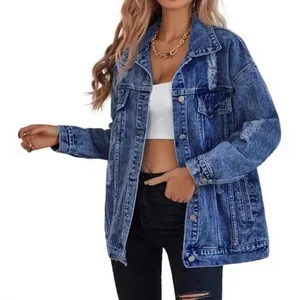 Giacca di jeans oversize da donna stile boyfriend con dettagli strappati
