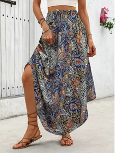 Boho-Maxirock mit ethnischem Print und Paisleymuster in A-Linie für Damen, Sommer
