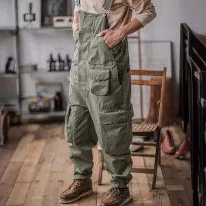 Retro groene cargo-overalls voor heren met meerdere zakken in losse oversized pasvorm