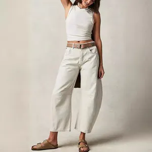 Women's Casual Wide Leg Jeans Cotton Washed Denim Loose Mid Waist Straight Leg Trousers Urban Streetwear Fashion Bottom